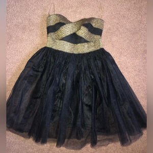 Windsor Dress Womens Black Gold Strapless Fit Flare Sweetheart Party READ DESCR!